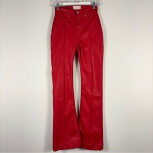 ❤️REVICE Denim Venus Flare X Mars Faux Leather Pants Red Gloss High Rise 70s 25